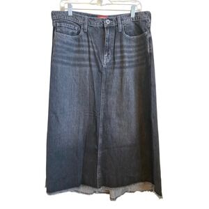 Johnny Was Sasson Black Denim Maxi Skirt Frayed Hem Size 33